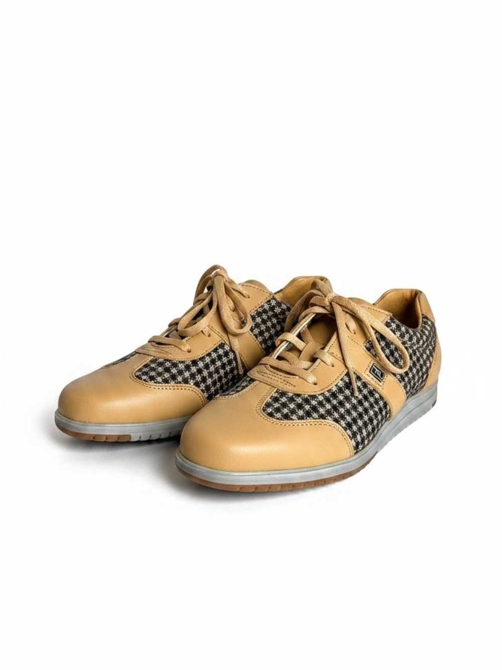 FootJoy Golf Sneakers Tan Faux Leather Brown White Houndstooth Unisex 6